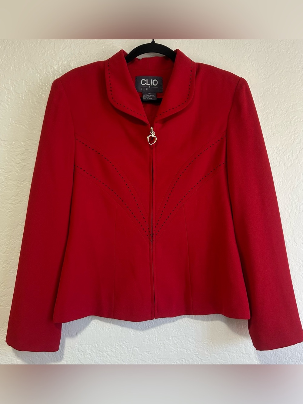 Clio Red Zip-Front Blazer with Heart Charm